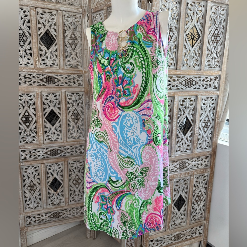 MSK Pink and Green Sheath Midi Dress Resort Wear